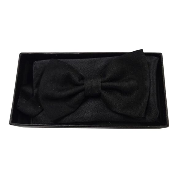 Kids Black Bow Tie and Pocket Square Set - Picture 2 of 2